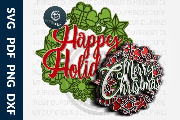 Download MERRY CHRISTMAS HOLIDAY WREATH - SVG / D - Holiday Collection
