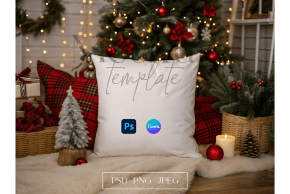Download Holiday Pillow Mockup with Decor - Holiday Collection