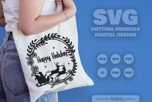 Download Happy Holiday Christmas Wreath SVG - Holiday Collection